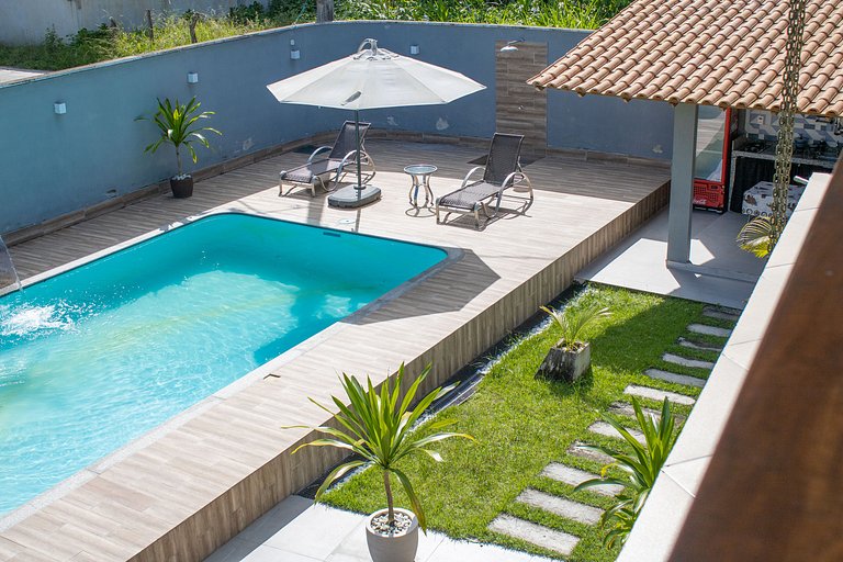 Casa 5 quartos, varanda com vista para piscina
