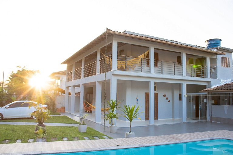 Casa 5 quartos, varanda com vista para piscina