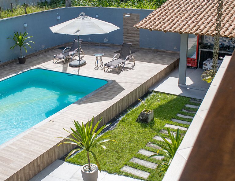 Casa 5 quartos, varanda com vista para piscina