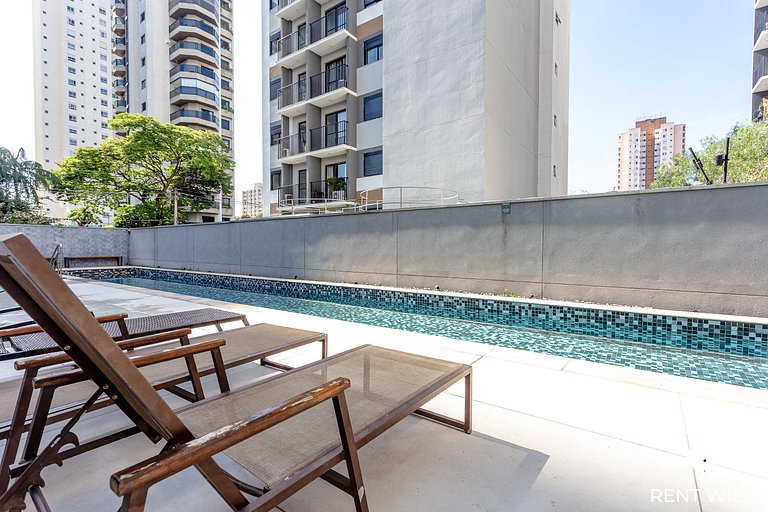 Estúdio c A/C. vaga e piscina na Vila Olimpia