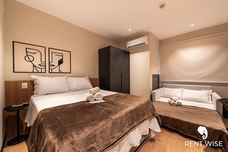 Studio Completo c/ Sofá-Cama e Prox. do Metrô!